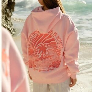 Pink Palm Puff, "Everything Comes in Waves" Hoodie in Pink, Size M